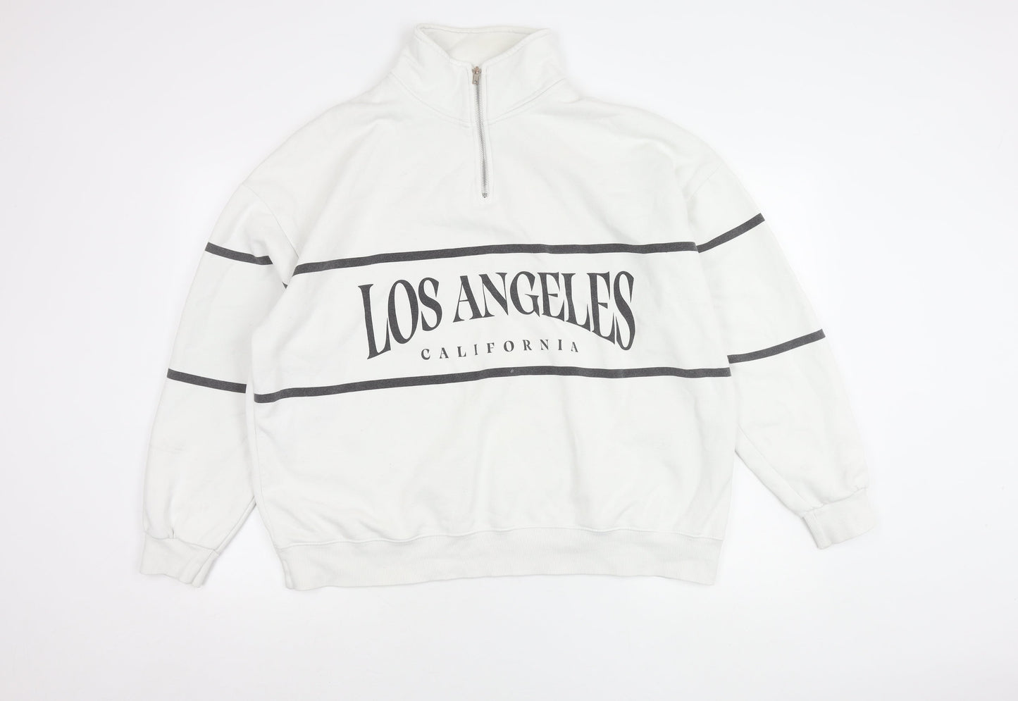 Pull&Bear Unisex White XL Los Angeles 1/4 Zip Sweatshirt