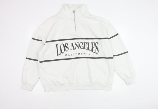 Pull&Bear Unisex White XL Los Angeles 1/4 Zip Sweatshirt