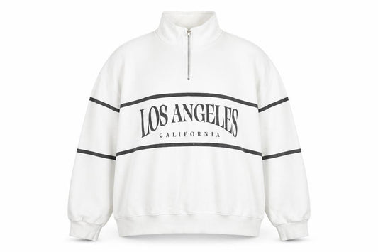 Pull&Bear Unisex White XL Los Angeles 1/4 Zip Sweatshirt