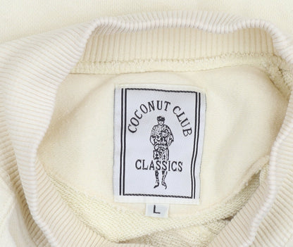 Coconut Womens Club Classics Ivory Pullover Sweatshirt L Embroidered Logo