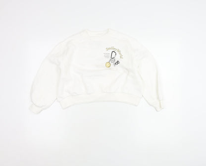 Front view of Marks & Spencer girls’ white smileyworld graphic pullover sweatshirt 6-7y