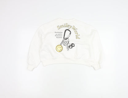 Close-up detail of Marks & Spencer girls’ white smileyworld graphic pullover sweatshirt 6-7y