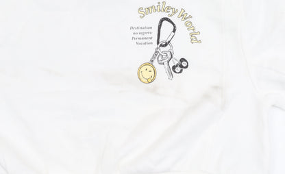 Brand and care label for Marks & Spencer girls’ white smileyworld graphic pullover sweatshirt 6-7y