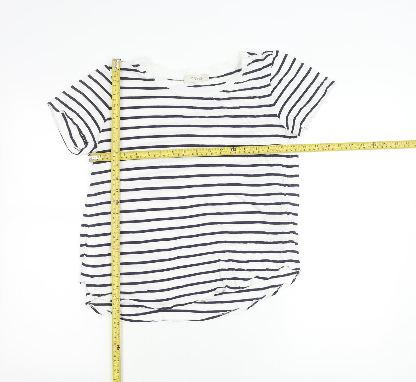 Oasis Women’s White Stripe T-Shirt Size S Short Sleeve Viscose