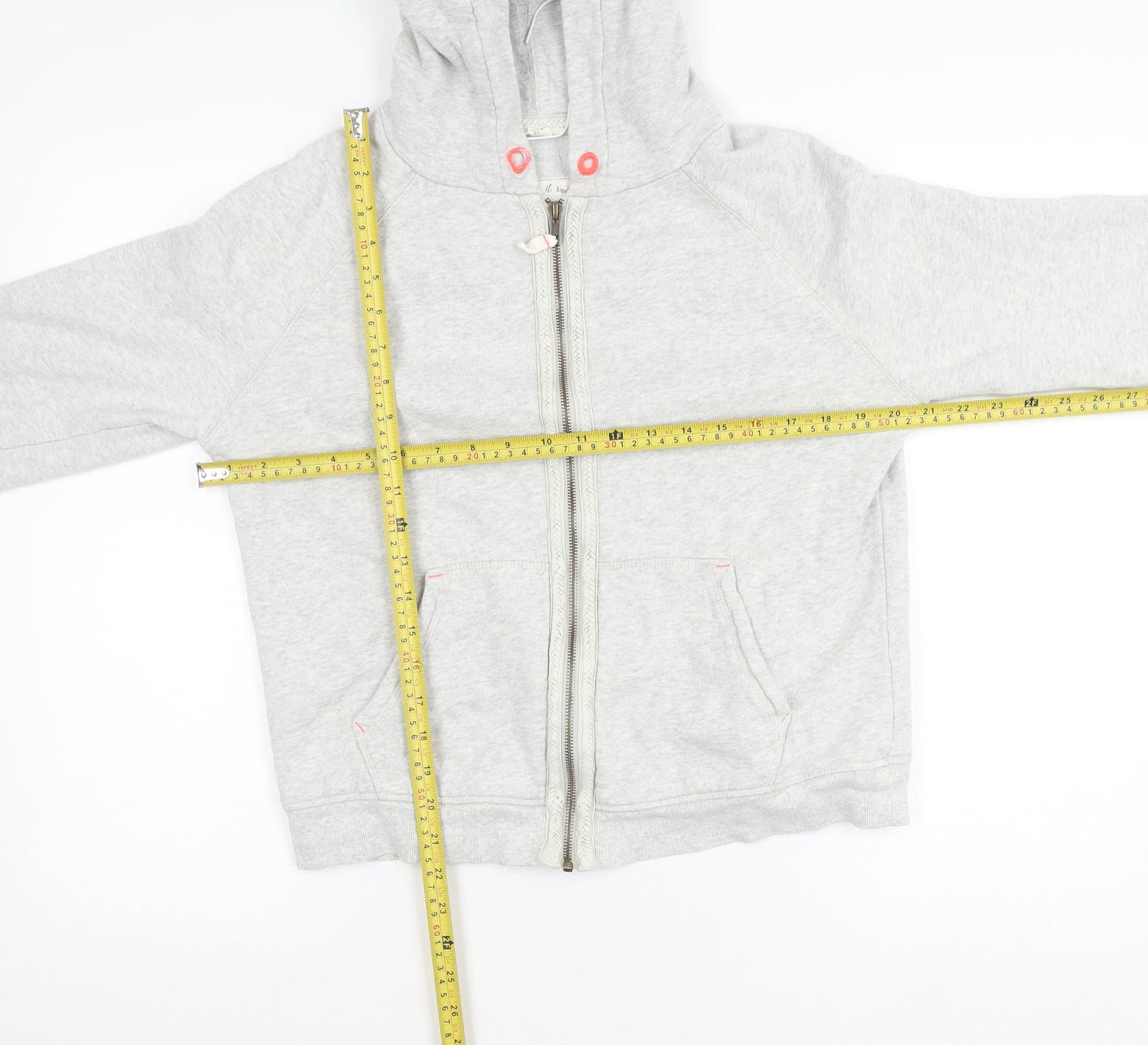White Stuff Women Grey Cotton Zip Up Hooded Jacket Size 12