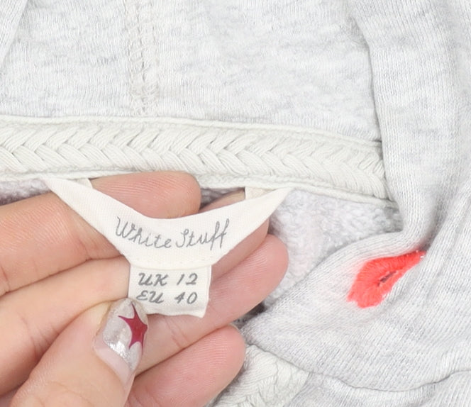 White Stuff Women Grey Cotton Zip Up Hooded Jacket Size 12