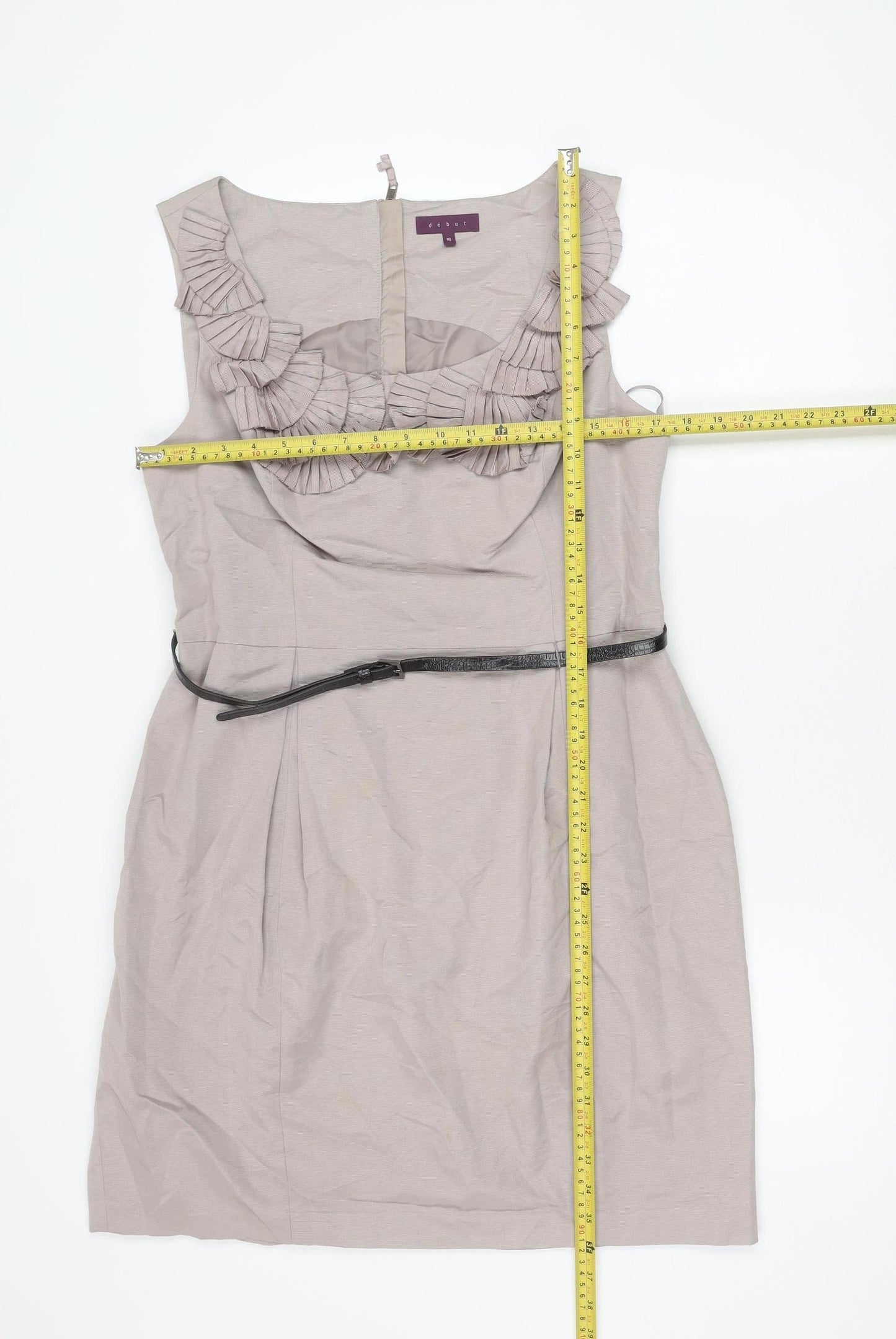 Début Women’s Beige Ruffle Sheath Knee Length Dress Size 16