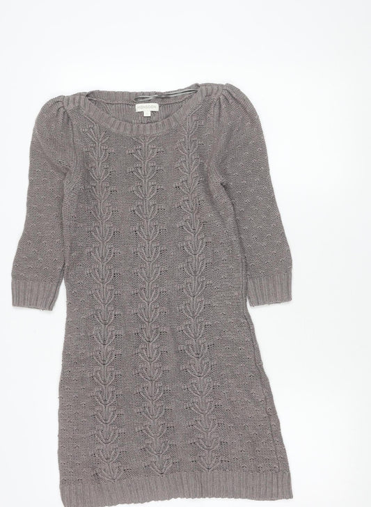 Monsoon Women Grey Knit Tunic Jumper Size S Scoop Neck Long Sleeve