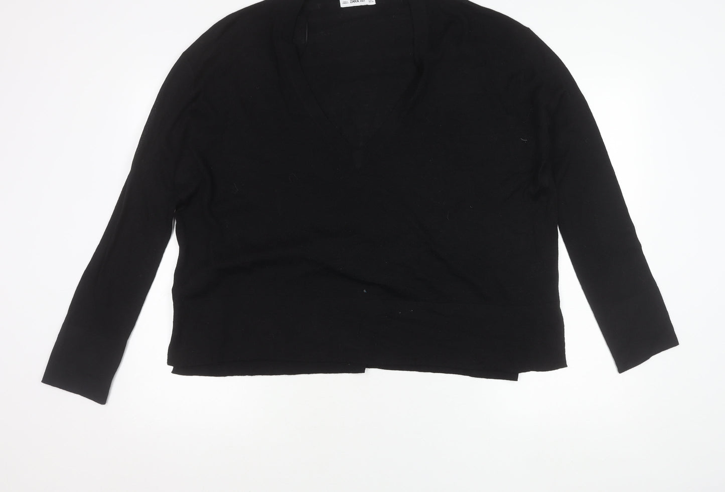 Zara Women Black L V-Neck Long Sleeve Pullover Jumper Knit