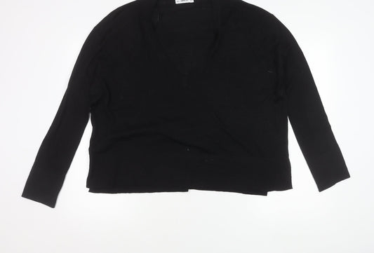 Zara Women Black L V-Neck Long Sleeve Pullover Jumper Knit
