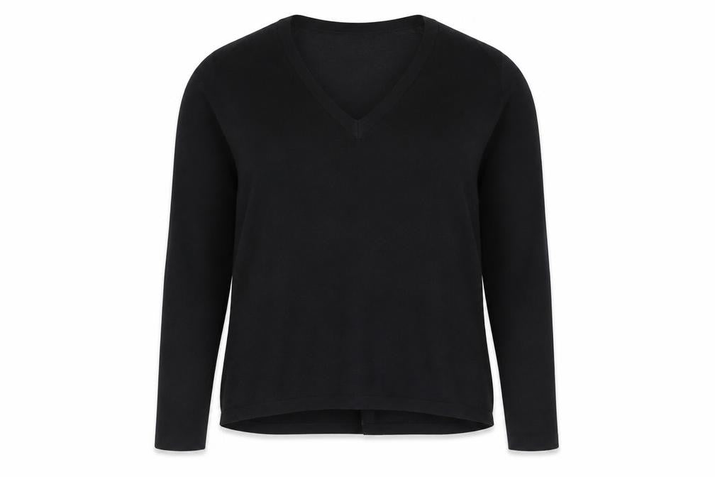 Zara Women Black L V-Neck Long Sleeve Pullover Jumper Knit