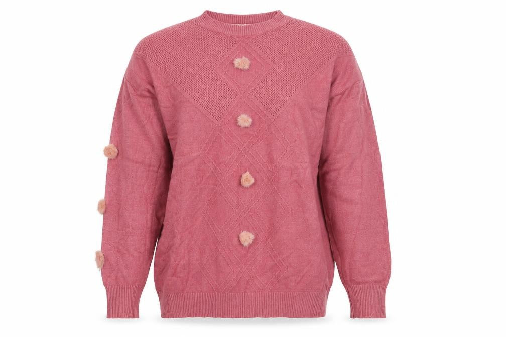 Donia Max Womens Pink Crew Neck Pullover Jumper One Size Fur Trim
