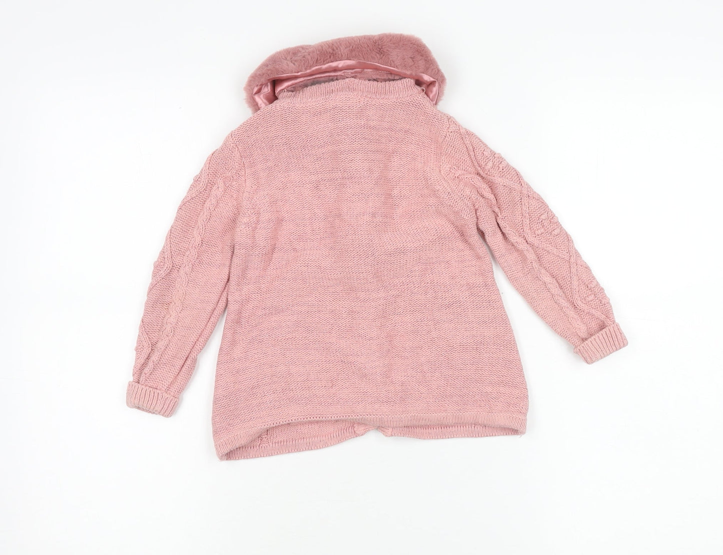Monsoon Girls Pink Faux Fur Collar Cardigan Jumper 2-3 Years Long Sleeve