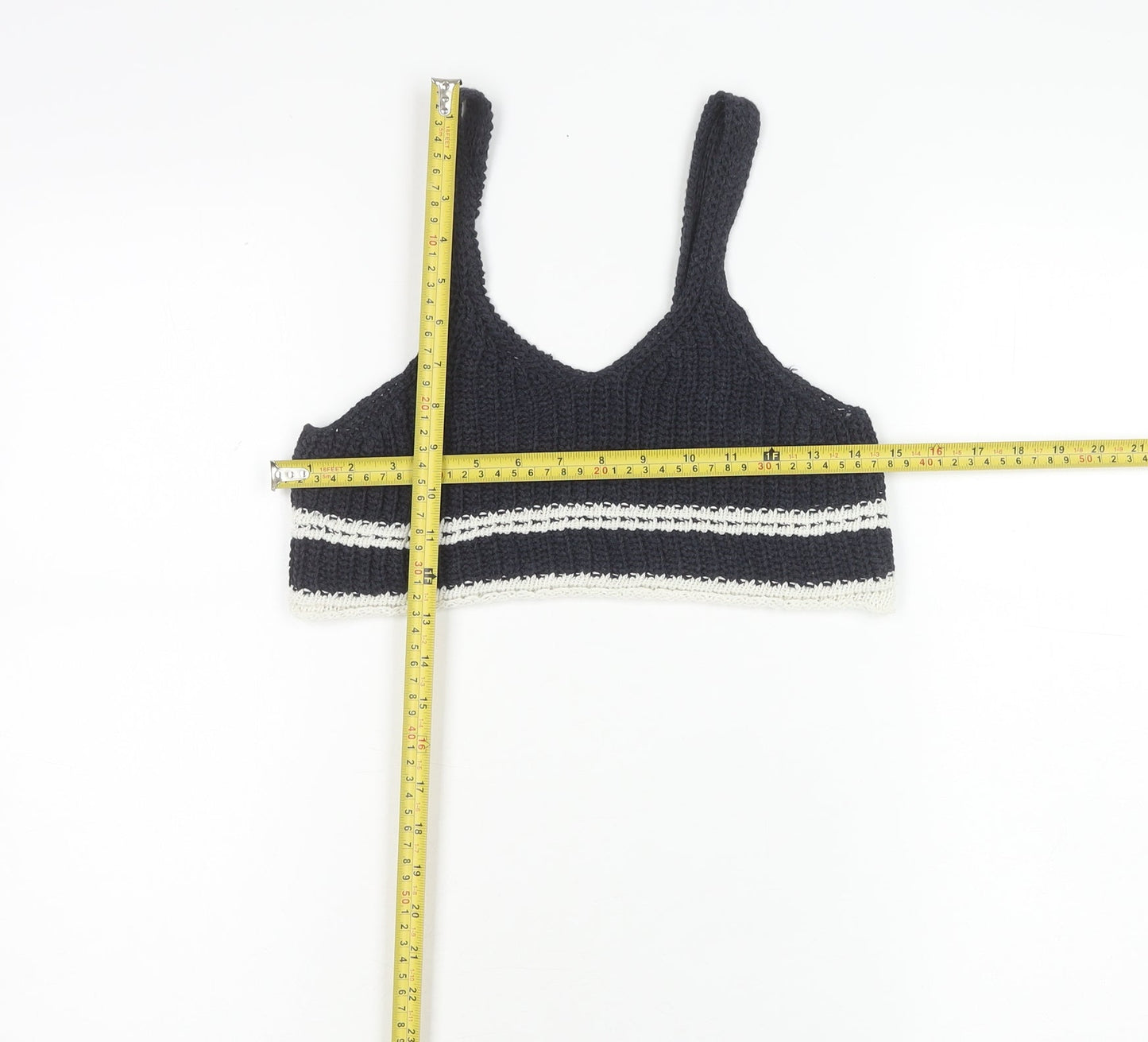 Zara Teens Blue Striped Knit Tank Top Size 8 V-Neck Camisole