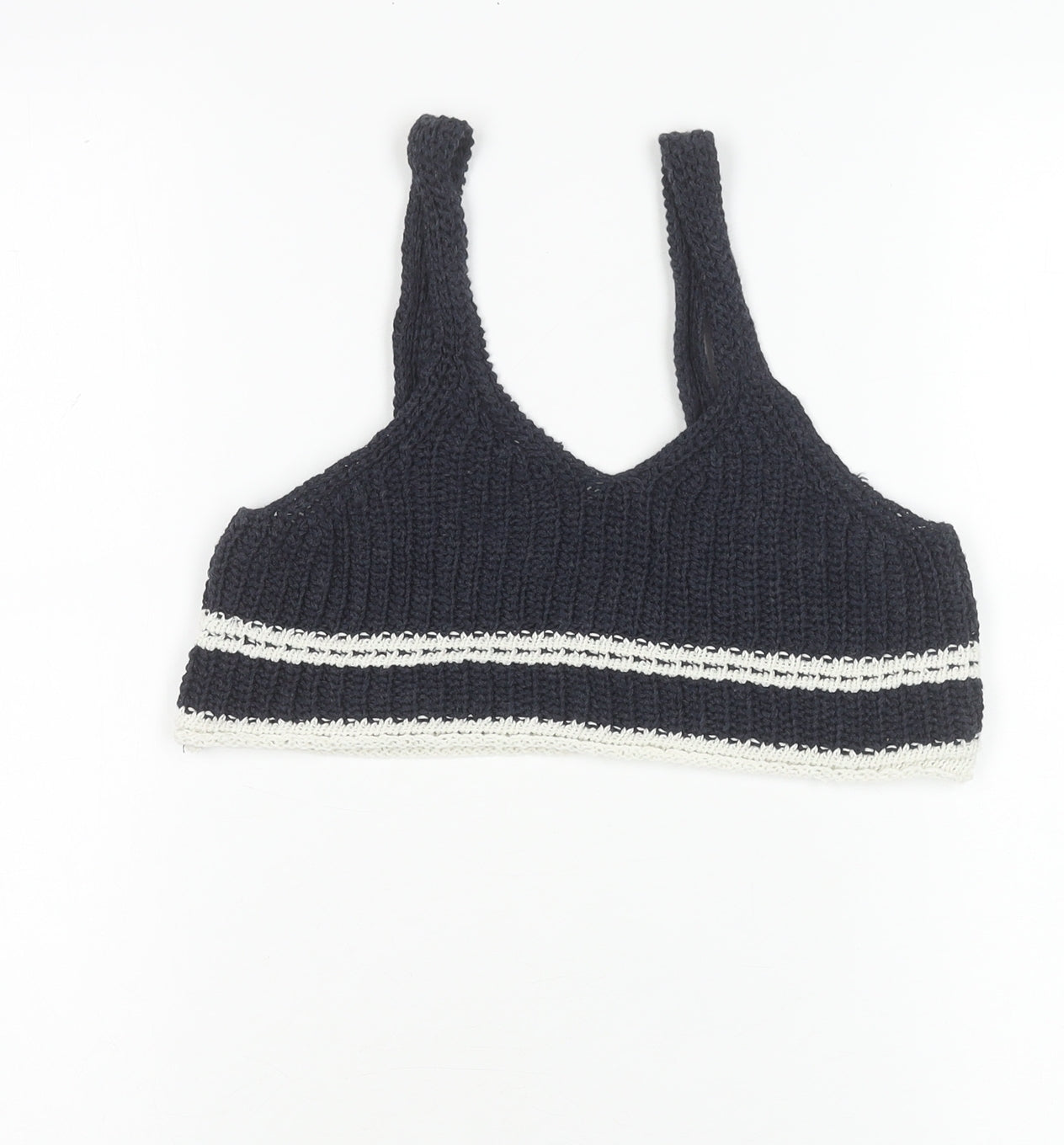 Zara Teens Blue Striped Knit Tank Top Size 8 V-Neck Camisole