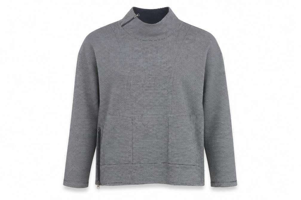 Foil Women’s Grey Striped Sweatshirt Small Roll Neck Zip Detail