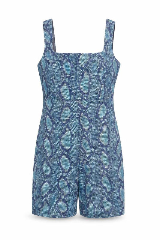 Front view of ASOS Women Blue Animal Print Sleeveless Playsuit UK 12