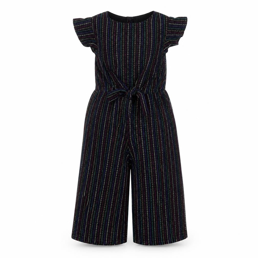Primark Girls Black Striped Party Jumpsuit 4-5Y Short Sleeve Knitwear