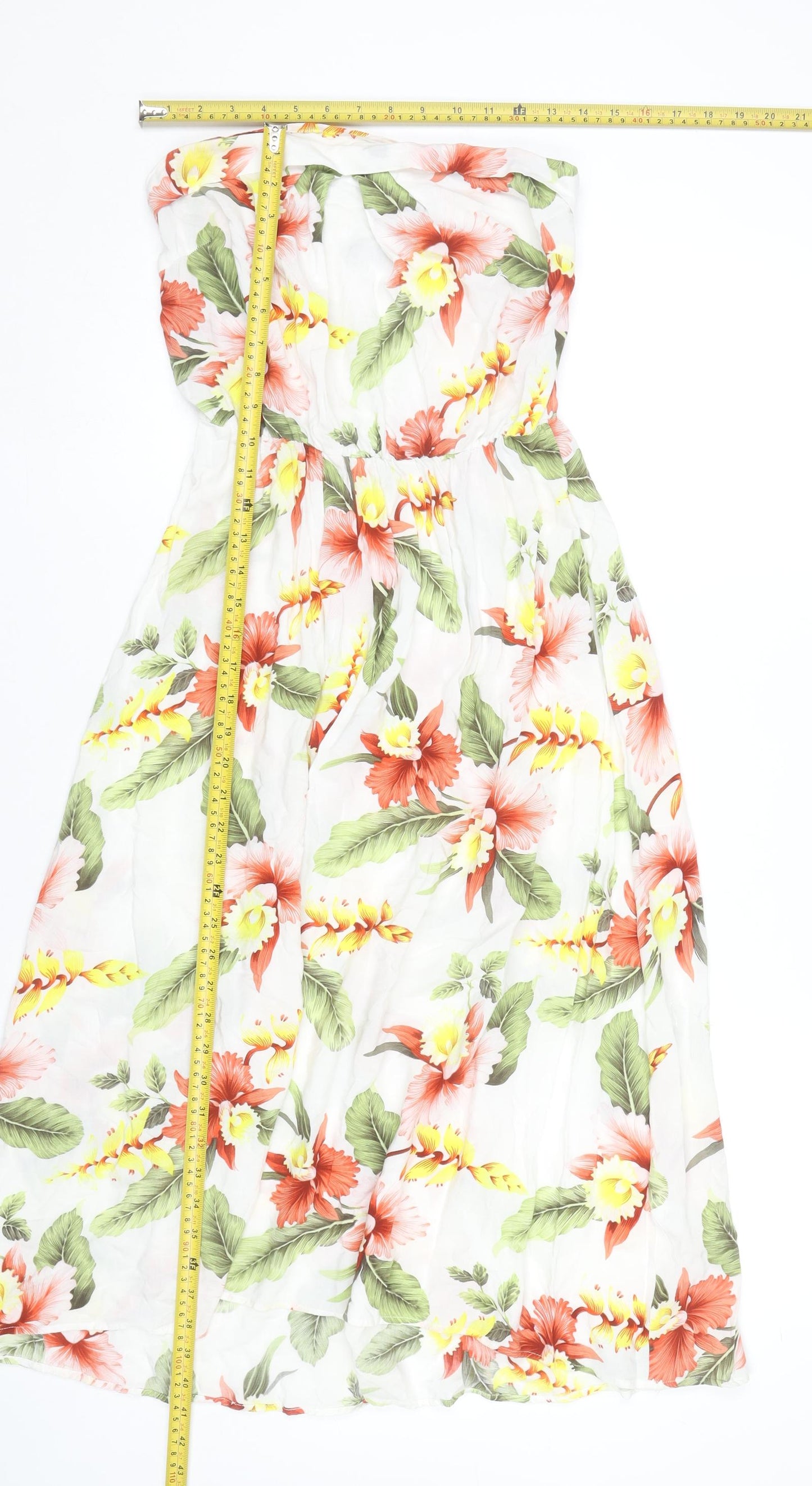 Warehouse Women’s Multicoloured Floral Strapless Midi Dress UK 10