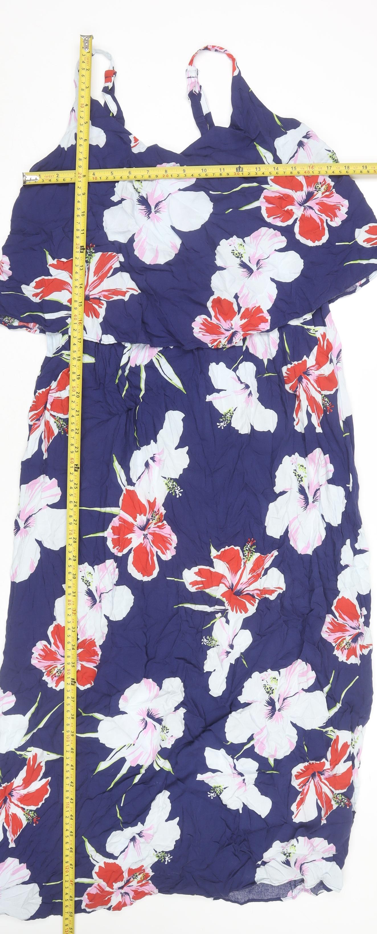 Anthology Women’s Blue Floral Midi Slip Dress Size 18 Viscose