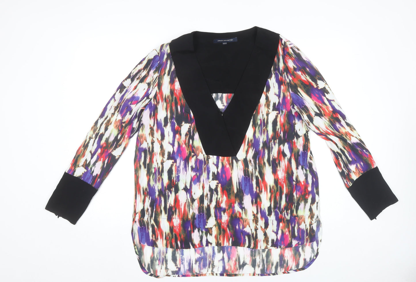 French Connection Womens Multicoloured Size 12 Viscose Long Sleeve Tunic Blouse