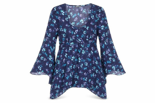 Marks and Spencer Per Una Womens Blue Floral Tunic Blouse Size 10