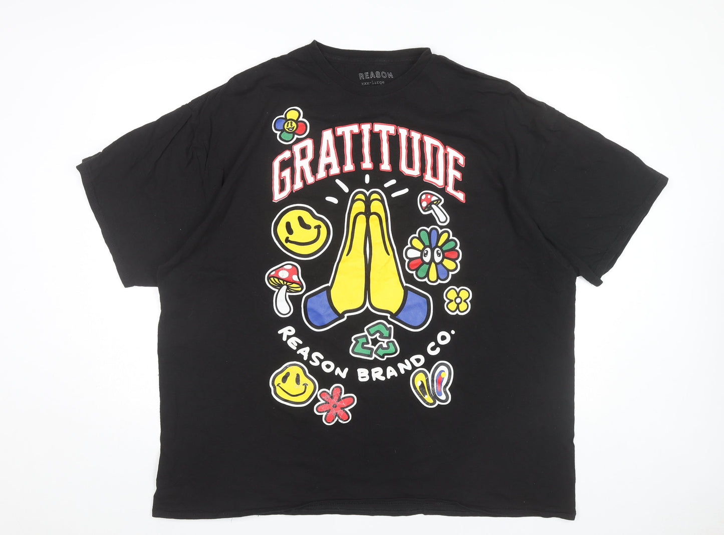 Reason Unisex Adults Black Graphic Gratitude Print T-Shirt 3XL