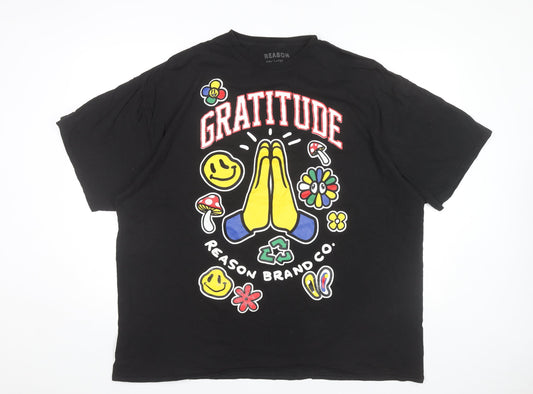 Reason Unisex Adults Black Graphic Gratitude Print T-Shirt 3XL