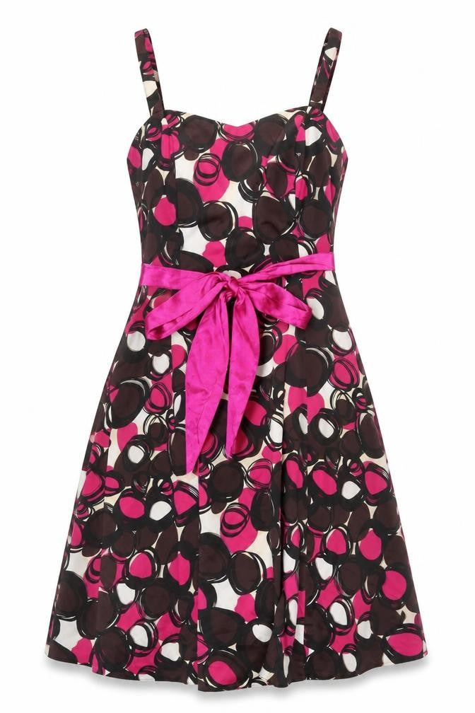 Debut Women’s Pink Black A-Line Knee Length Sleeveless Dress Size 14