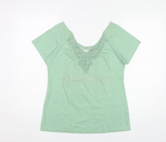 Levi Strauss Women’s Green Cotton V-Neck Crochet Trim T-Shirt Size S