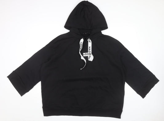 Zara Women’s Black Pullover Hoodie Size M 3/4 Sleeve Cotton