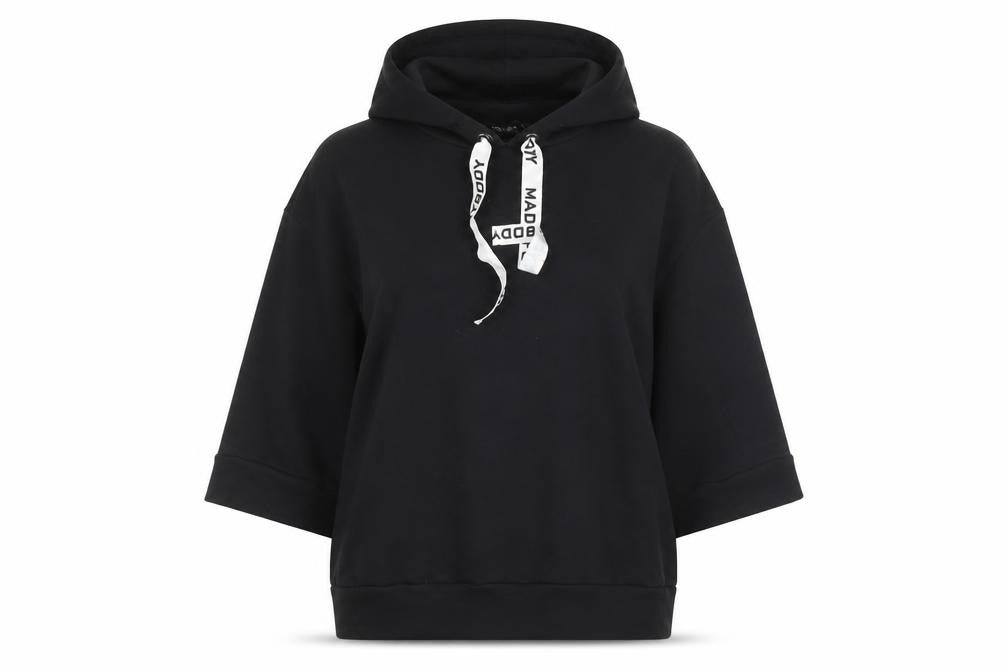Zara Women’s Black Pullover Hoodie Size M 3/4 Sleeve Cotton