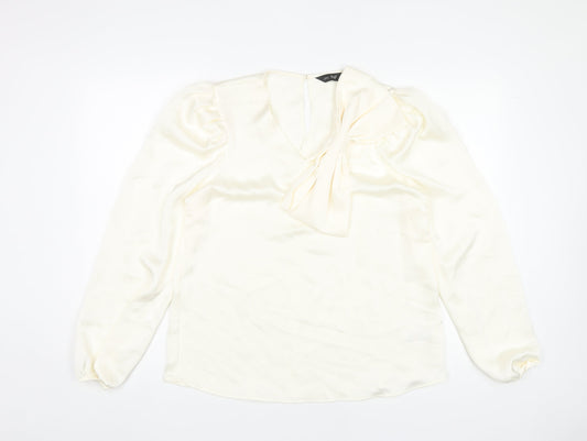 F&F Women’s Ivory Long Sleeve Puff Sleeve Bow Blouse UK 12