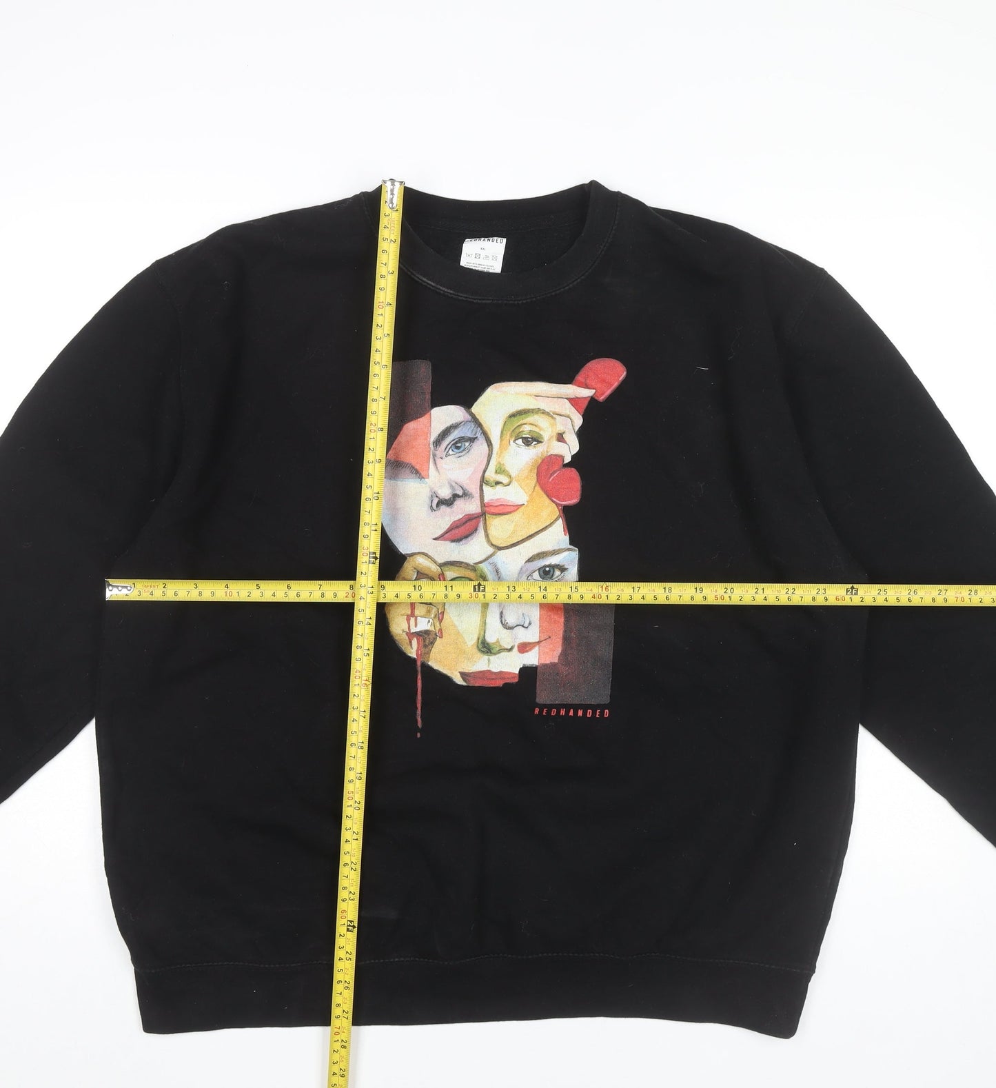Redhanded Unisex Adults Black 2XL Pullover Sweatshirt Graphic Print Cotton Blend