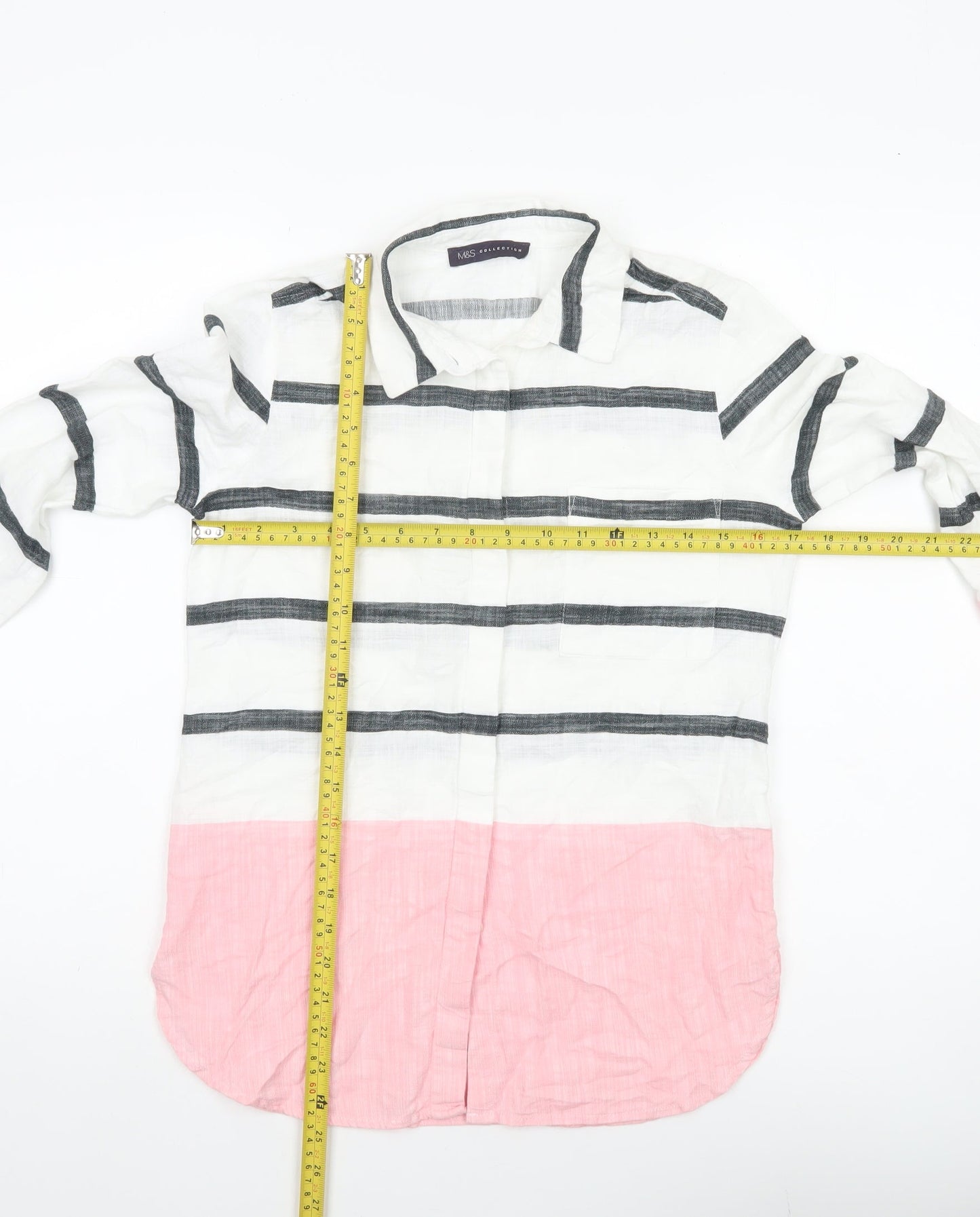 Marks and Spencer Womens Button-Up Shirt UK 6 Stripe Colourblock Cotton