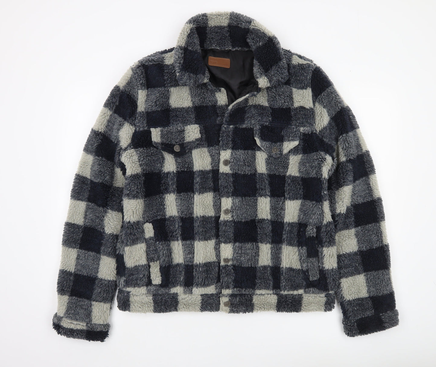ASOS Men’s Black Grey Check Fleece Jacket Size L 40-42" Casual Winter