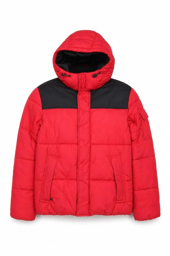 H&M Men’s Red Puffer Jacket S Hooded Quilted Insulated Winter Coat