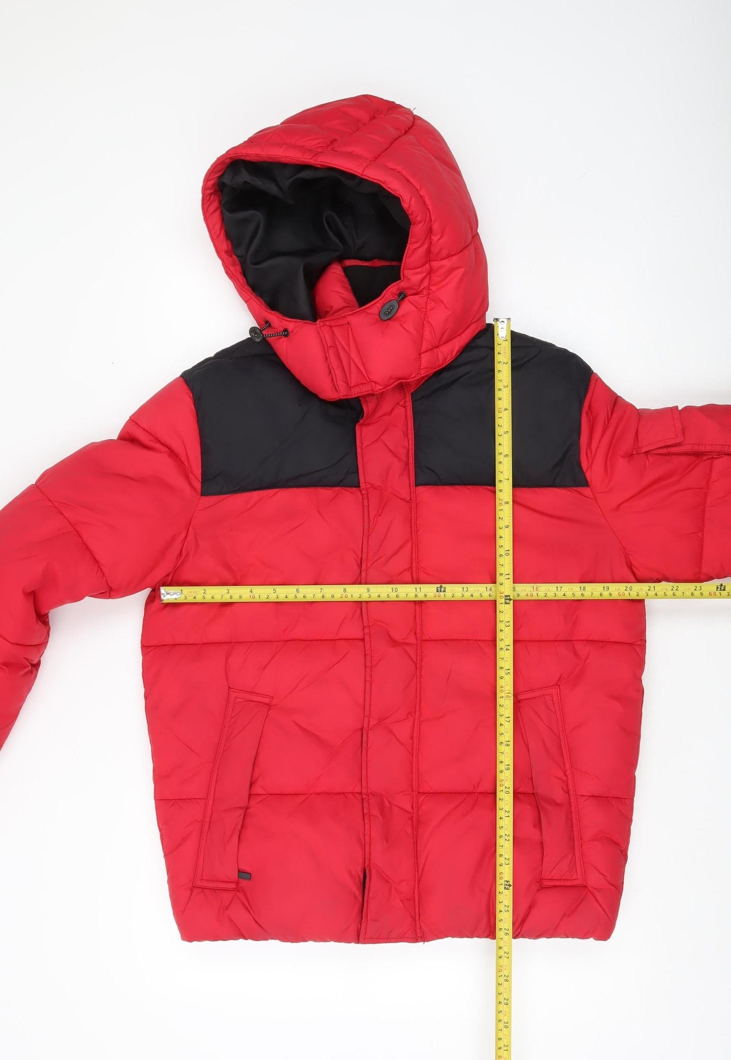 H&M Men’s Red Puffer Jacket S Hooded Quilted Insulated Winter Coat