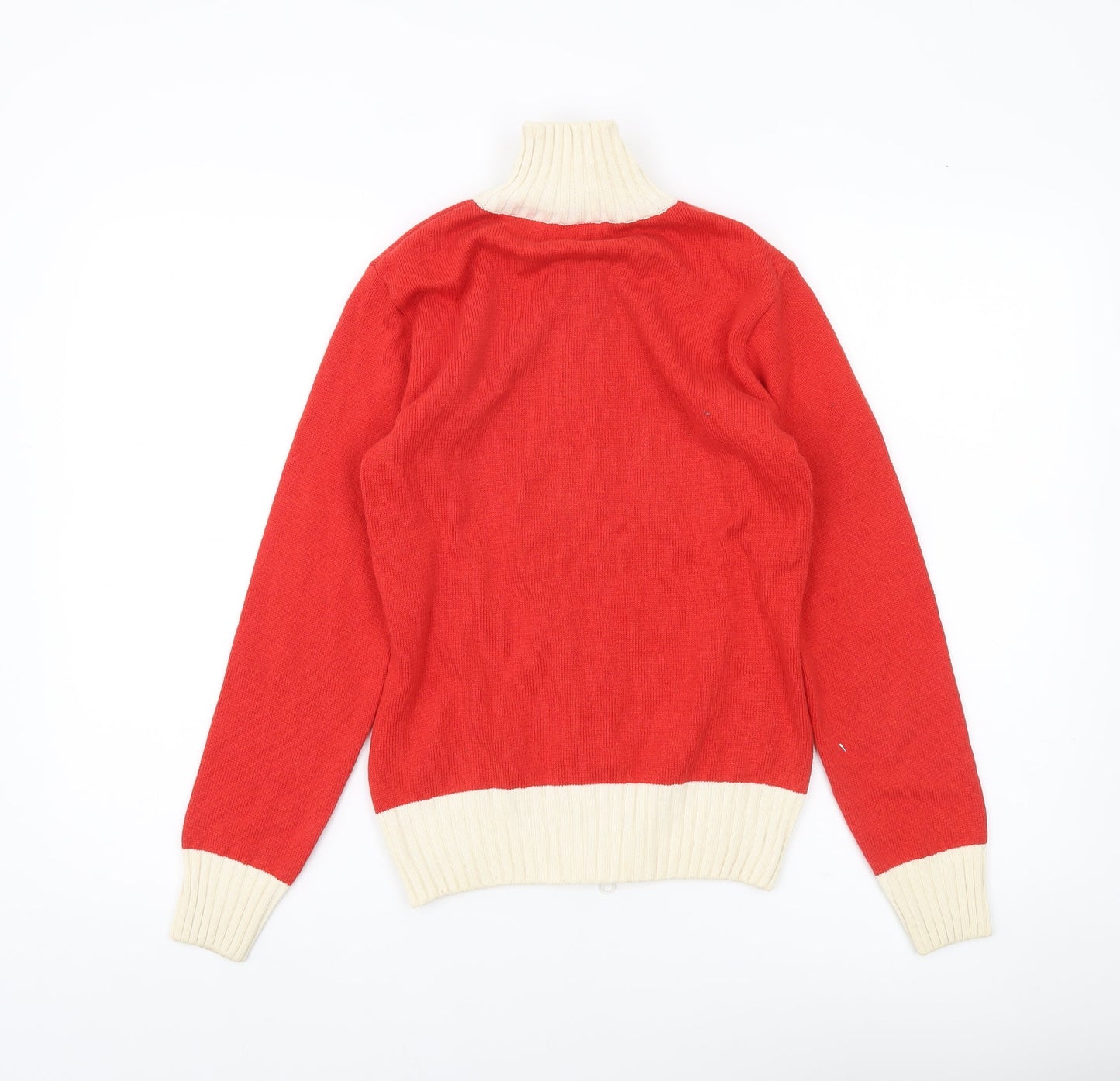 H&M Women’s Red Full Zip Jumper Size 12 High Neck Knit