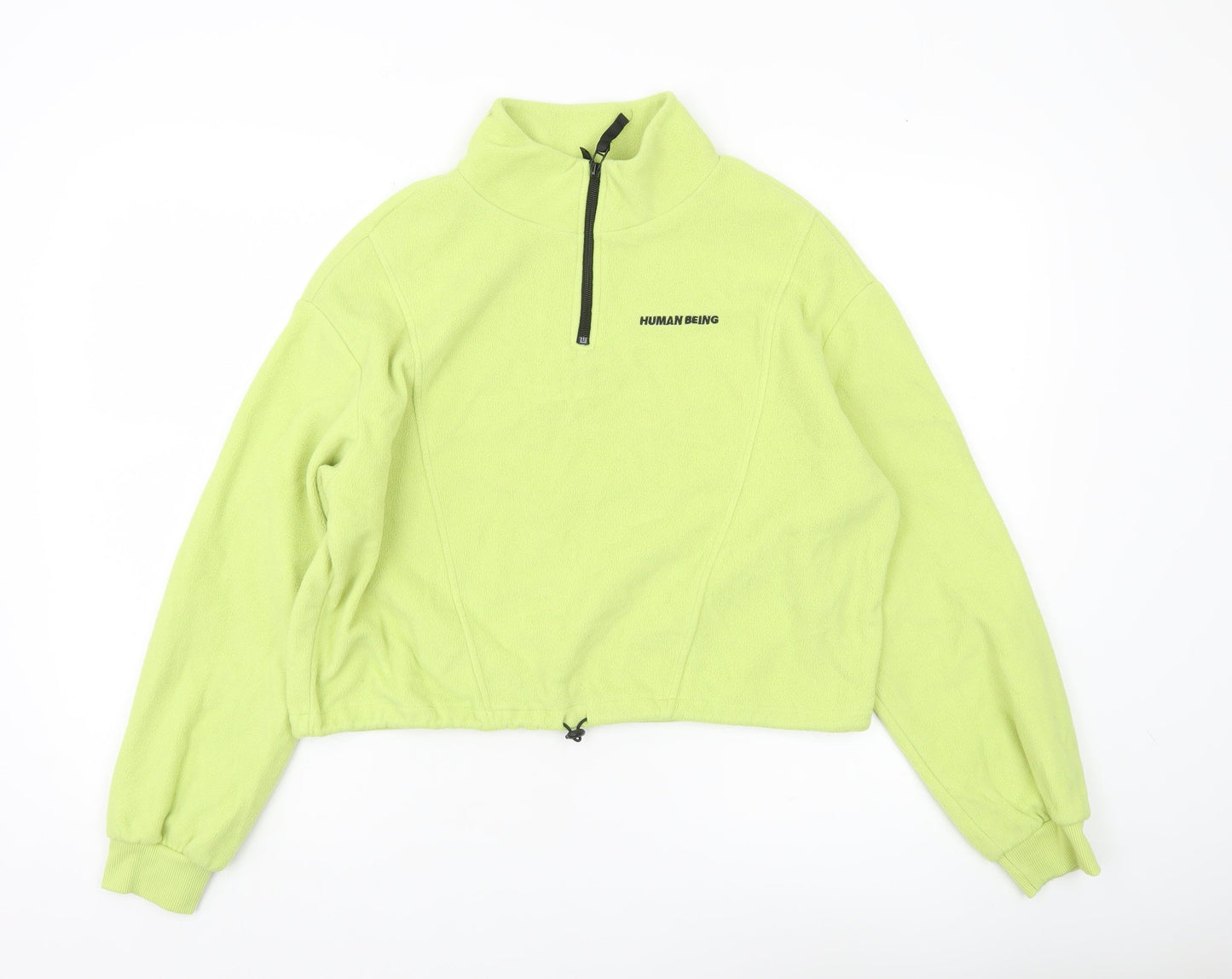 H&M Divided Womens Green Fleece Sweatshirt M 1/2 Zip Human Being Logo