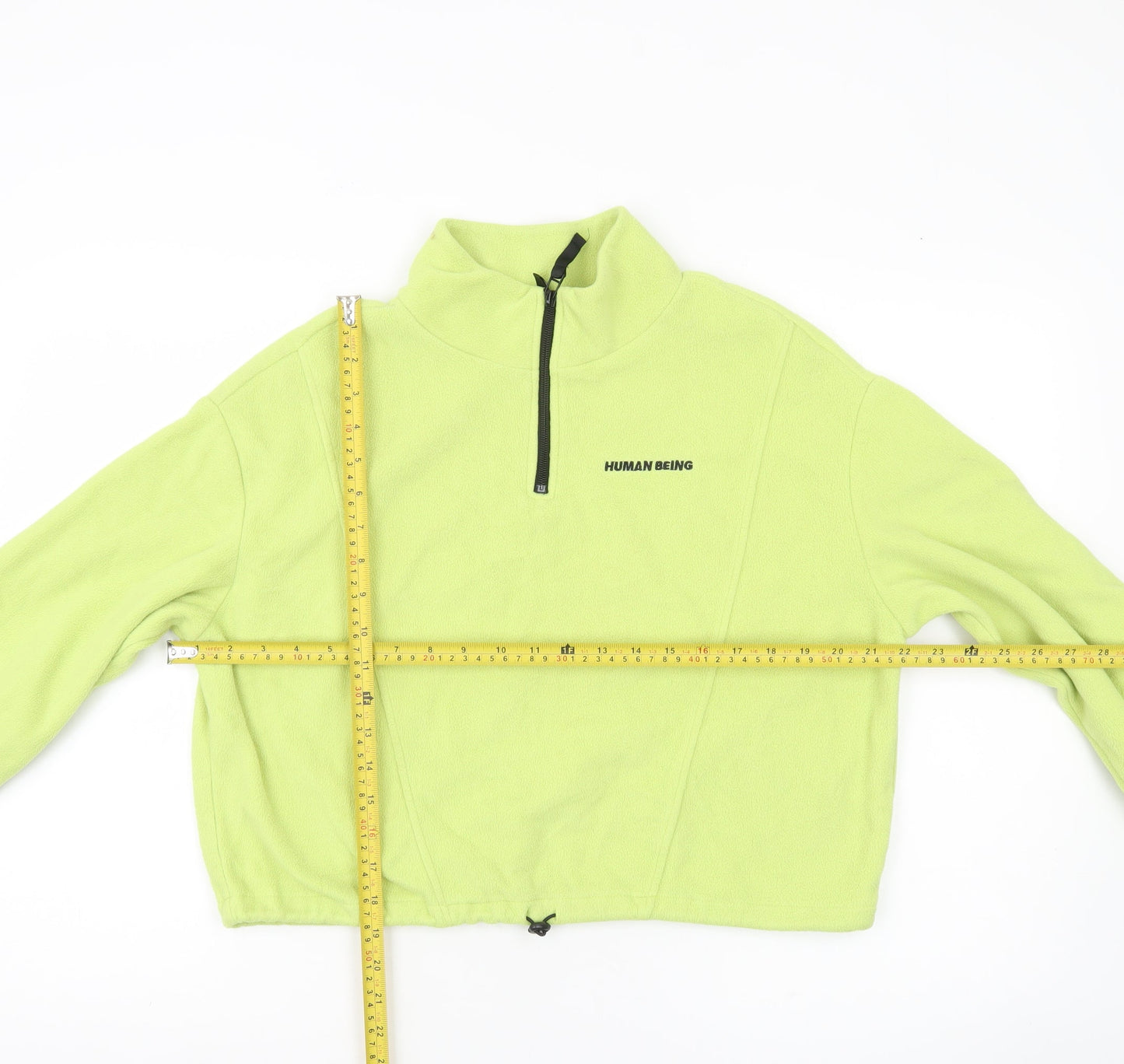 H&M Divided Womens Green Fleece Sweatshirt M 1/2 Zip Human Being Logo
