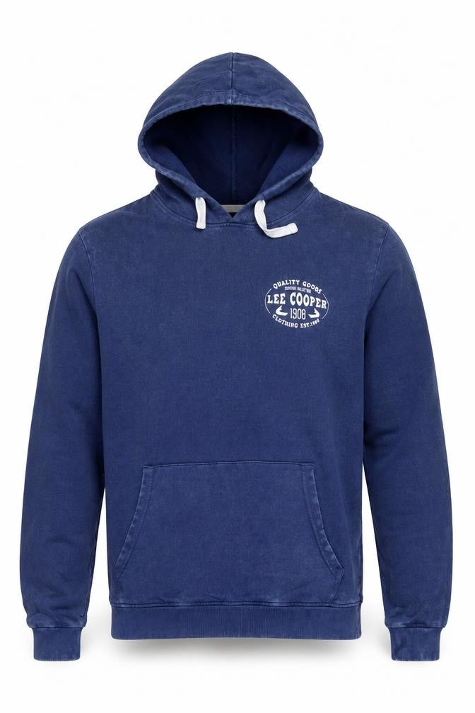 Lee Cooper Men’s Blue Pullover Hoodie XL Logo Print Cotton Blend
