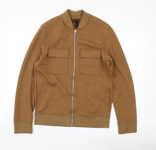 H&M Men's Brown Bomber Jacket S Stand-Up Collar Full Zip