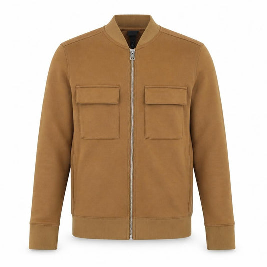 H&M Men's Brown Bomber Jacket S Stand-Up Collar Full Zip