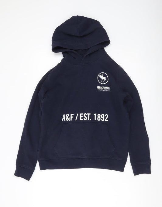 Abercrombie Kids Boys Blue Pullover Hoodie 13-14 Years Logo Print