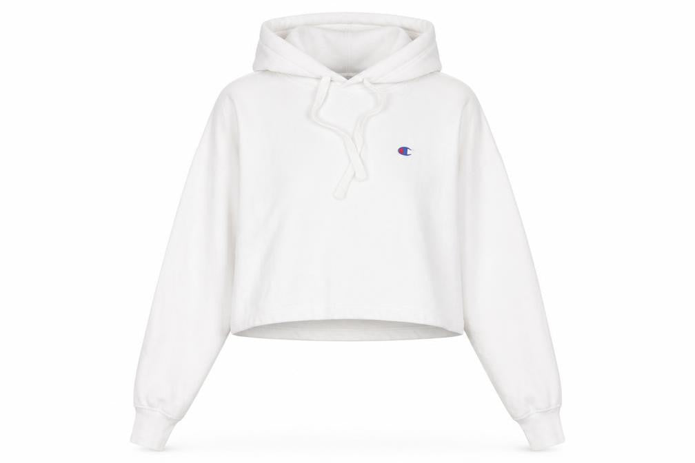 Champion Womens White XS Pullover Hoodie Logo Print Long Sleeve