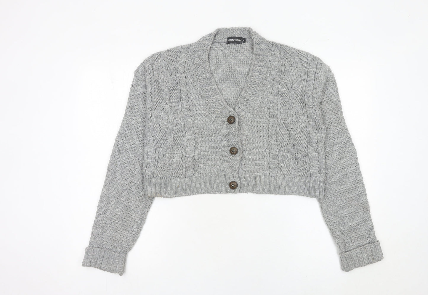 PrettyLittleThing Women’s Grey Cable-Knit Cardigan Size 10
