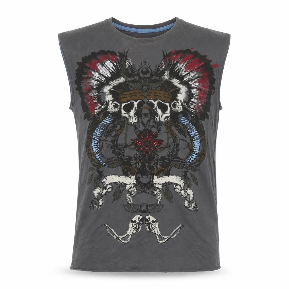 Burton Men’s Grey Sleeveless Skull Tribal Graphic T-Shirt Size S