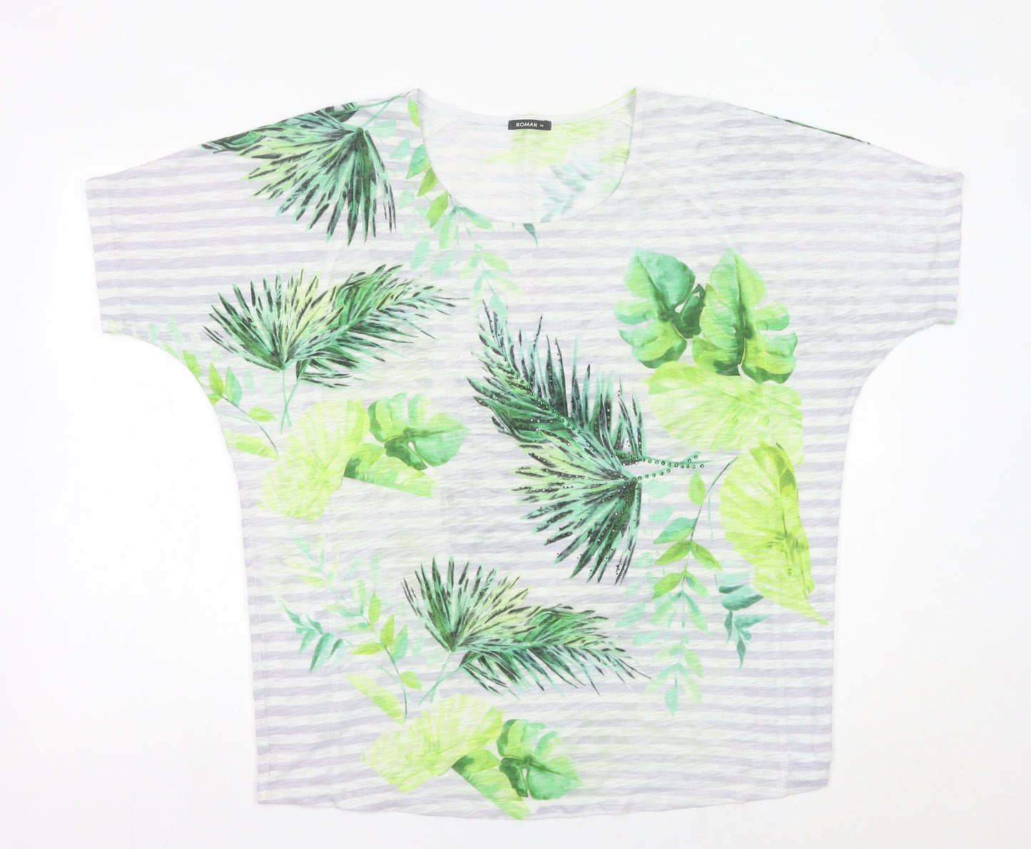 Roman Women’s Multicoloured Tropical Sequin T-Shirt Size 14