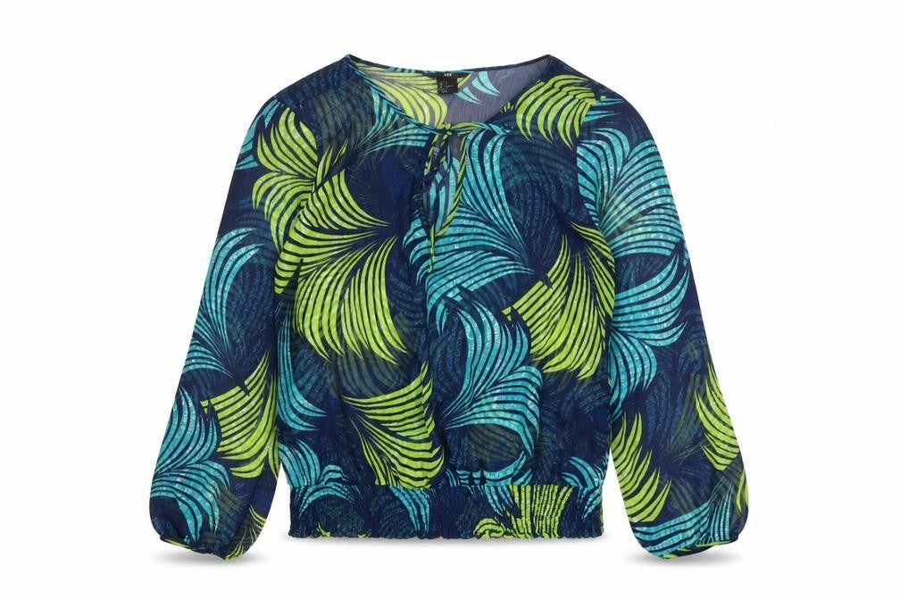 H&M Womens Multicoloured Tropical Sheer Tunic Blouse Size 8